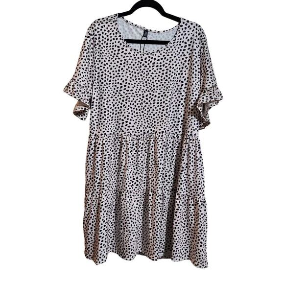NCLOOK Womans Babydoll Loose Ruffle Dress Crewneck Khaki Spots Plus Size 3XL New - Picture 1 of 8